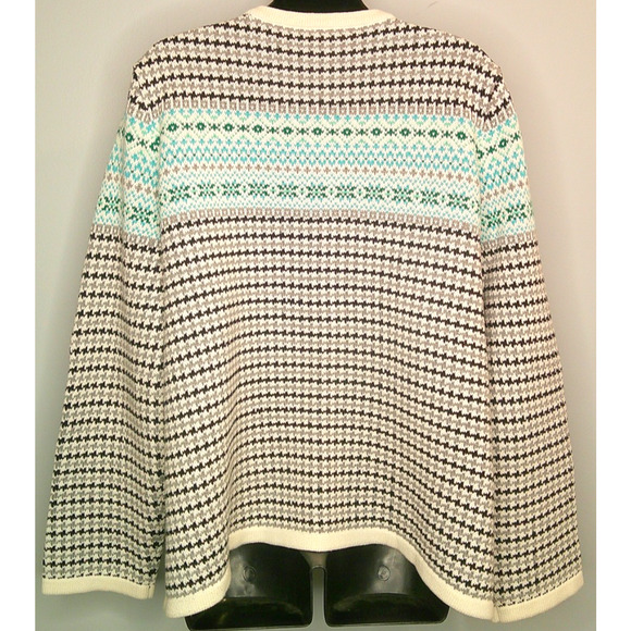 Talbots Blue Fair Isle Cable Knit Crew Neck Full Zip Sweater Women's 2X - Picture 3 of 6